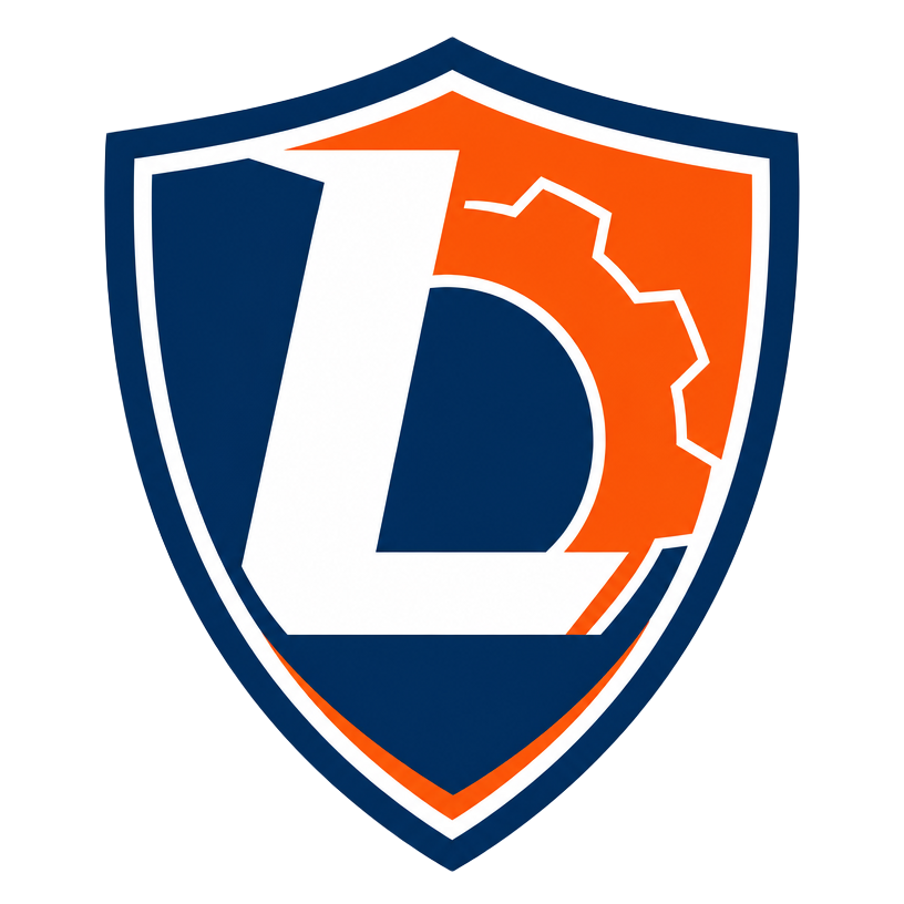 Lunsford Auto shield logo with letter L and gear